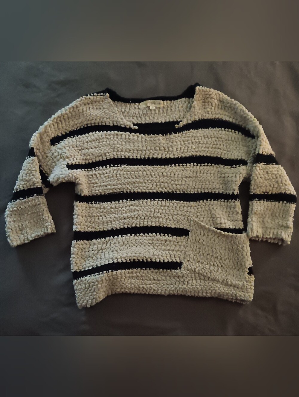 Rewind Cream and Black Striped Popcorn Knit Sweater
